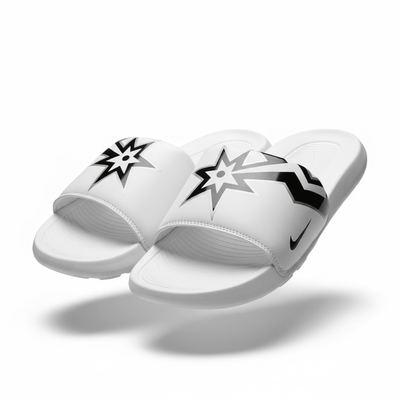 Nike White Graphic Slides 🤍⚡ | Bold Street Sport Summer Essential 👟🔥 - MASTERPIECE