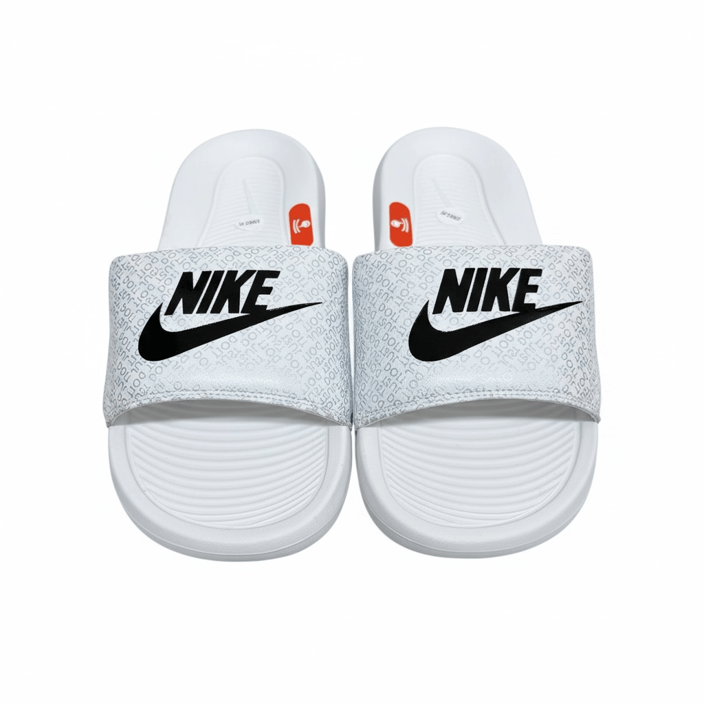 Nike White Logo Print Slides 🤍🖤 | Clean Sport Summer Essential 👟🔥 - MASTERPIECE
