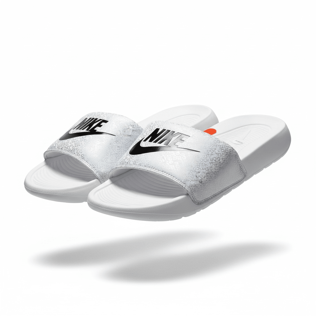 Nike White Logo Print Slides 🤍🖤 | Clean Sport Summer Essential 👟🔥 - MASTERPIECE