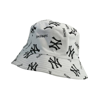 🎩 NY White Bucket Hat | 2 Styles Reversible Streetwear ⚪️🖤 - MASTERPIECE