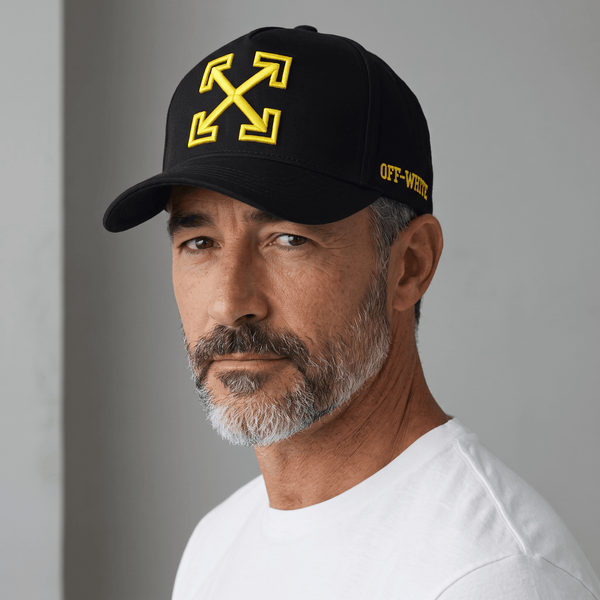 🧢✨ Off-White Arrow Logo Baseball Cap – Black & Yellow 🖤💛