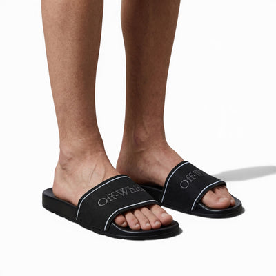 Off - White Black Logo Slides – Premium Streetwear Comfort Sandals 🖤👡 - MASTERPIECE