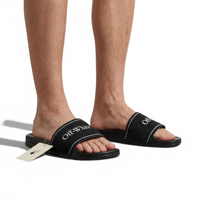 Off - White Black Slides – Minimal Luxe Streetwear Sandals 🖤✨ - MASTERPIECE