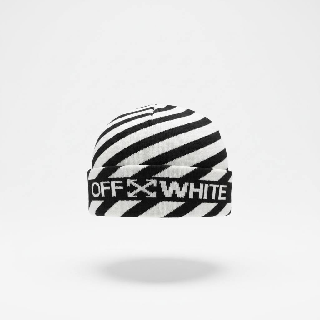 Off-White Diagonal Stripe Knit Beanie - MASTERPIECE