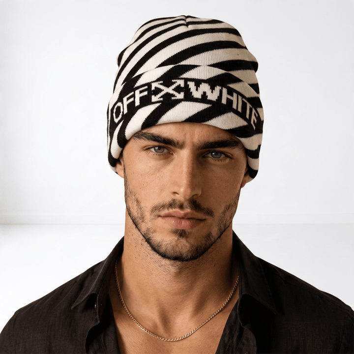 Off-White Diagonal Stripe Knit Beanie