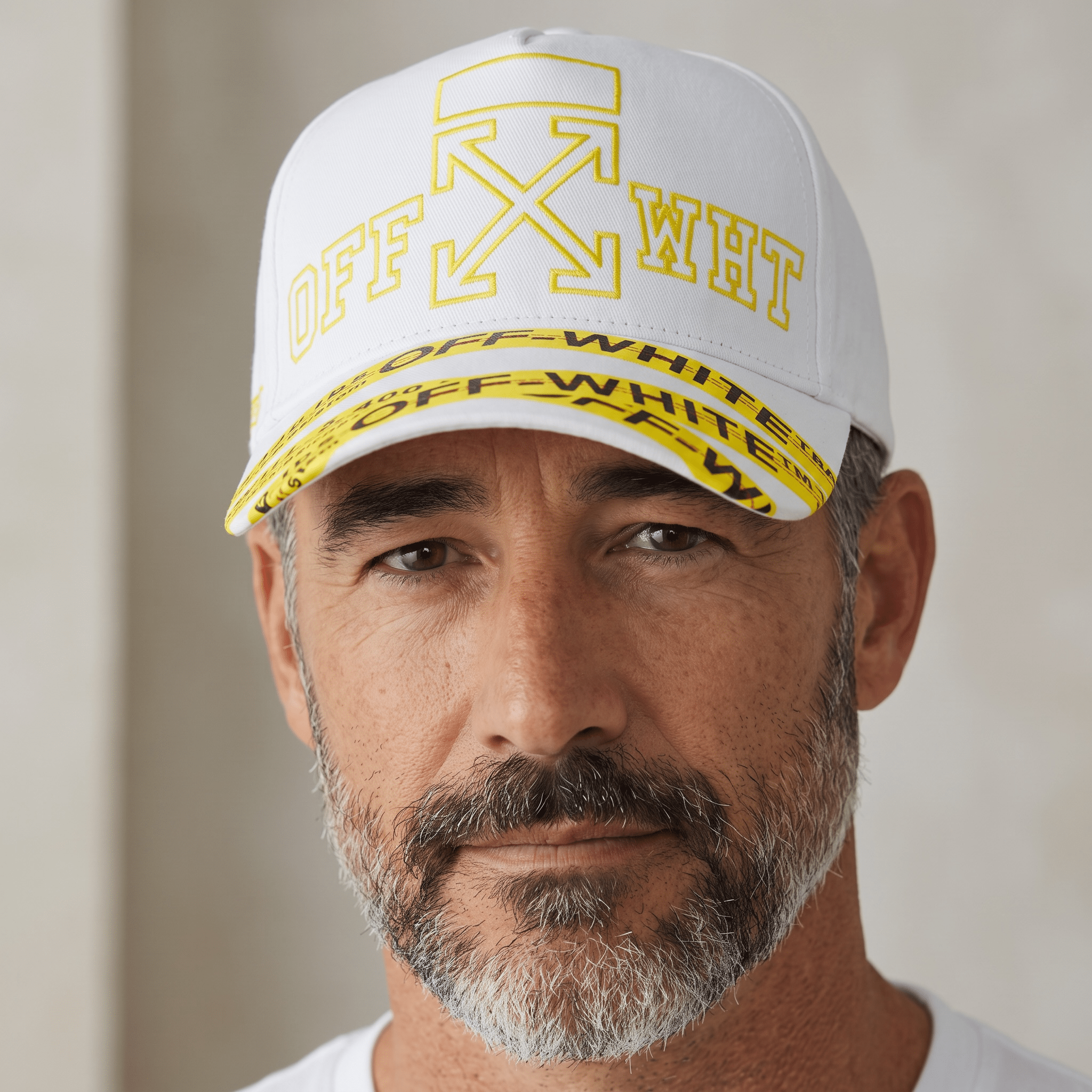 🧢💛 Off-White Industrial Arrow Baseball Cap – White & Yellow ⚪🟡 - MASTERPIECE