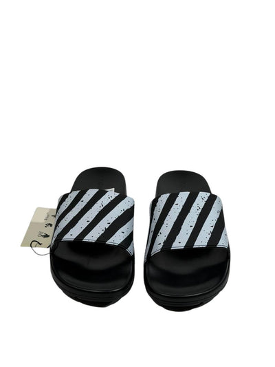 OFF-WHITE Industrial Stripe Slides – Black/White Edition ⚫⚪🔥 - MASTERPIECE