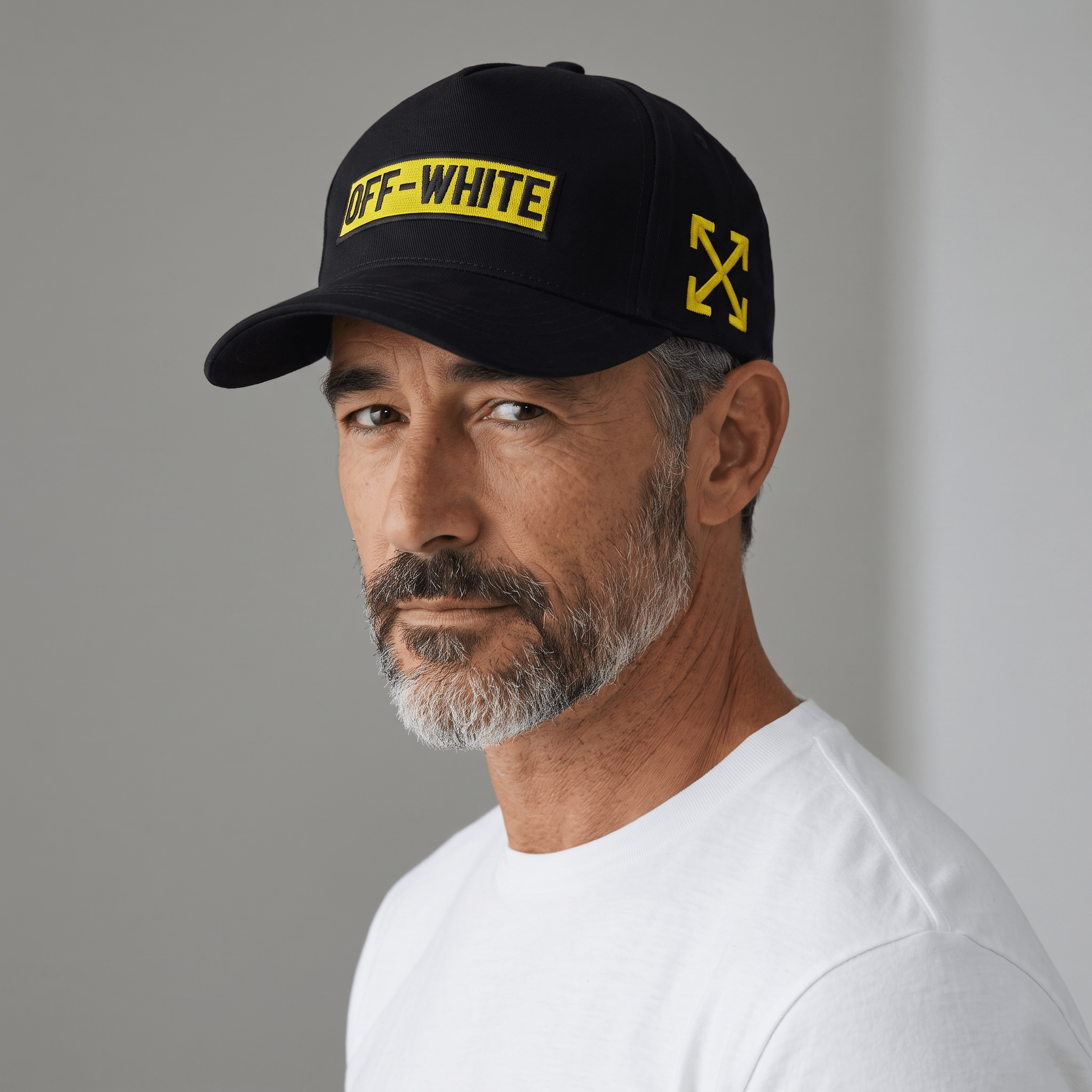 🧢💛 Off-White Logo Baseball Cap – Black & Yellow ⚫🟡 - MASTERPIECE