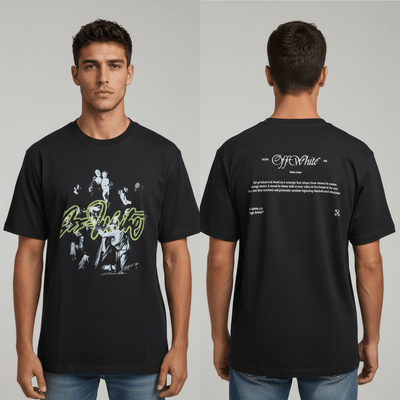 Off-White T-Shirt – Black Neon Script Graphic Tee ✨ - MASTERPIECE