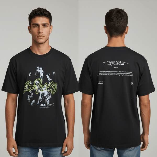 Off-White T-Shirt – Black Neon Script Graphic Tee ✨