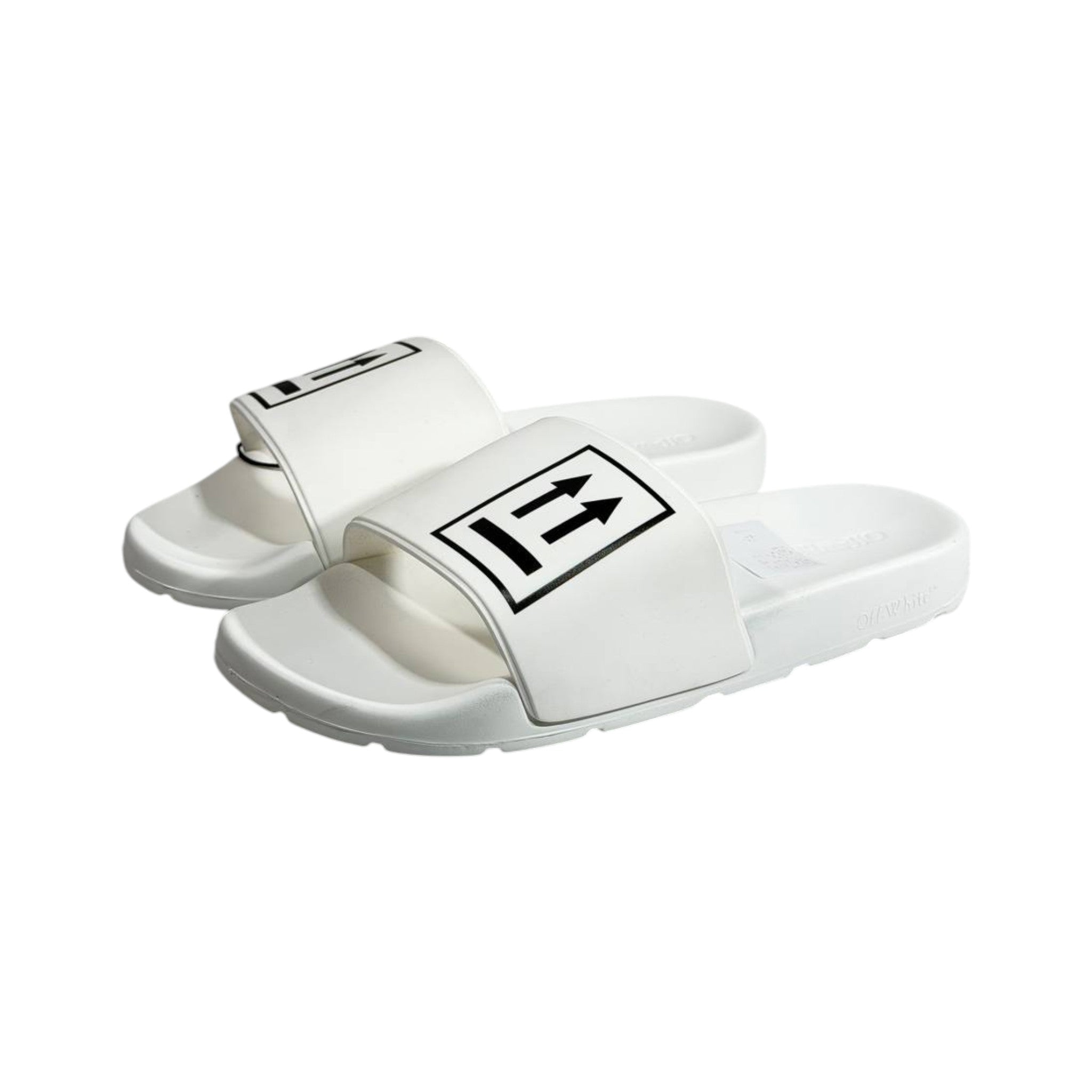 Off - White White Arrow Slides – Clean Street Luxury Sandals 🤍🖤 - MASTERPIECE