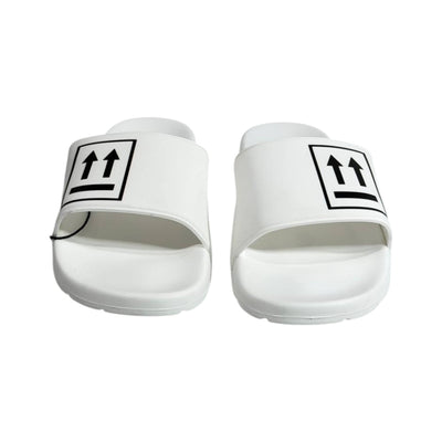 Off - White White Arrow Slides – Clean Street Luxury Sandals 🤍🖤 - MASTERPIECE