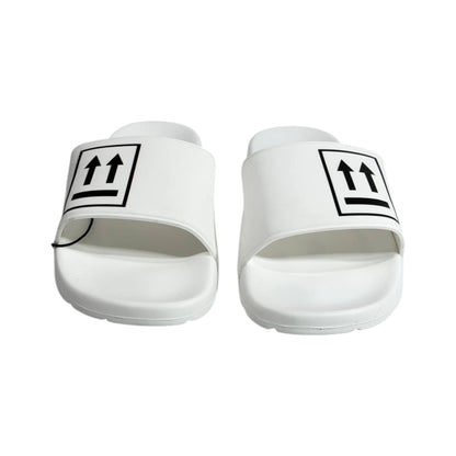 Off - White White Arrow Slides – Clean Street Luxury Sandals 🤍🖤 - MASTERPIECE