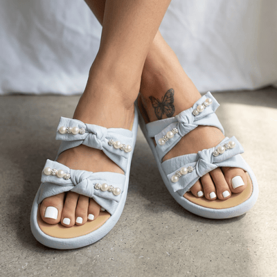 Pearl Bow Comfort Slides – Baby Blue 🩵✨ - MASTERPIECE