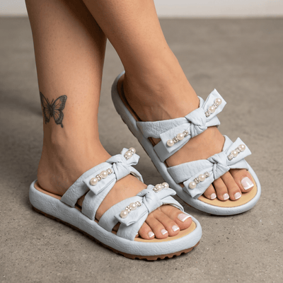 Pearl Bow Comfort Slides – Baby Blue 🩵✨ - MASTERPIECE