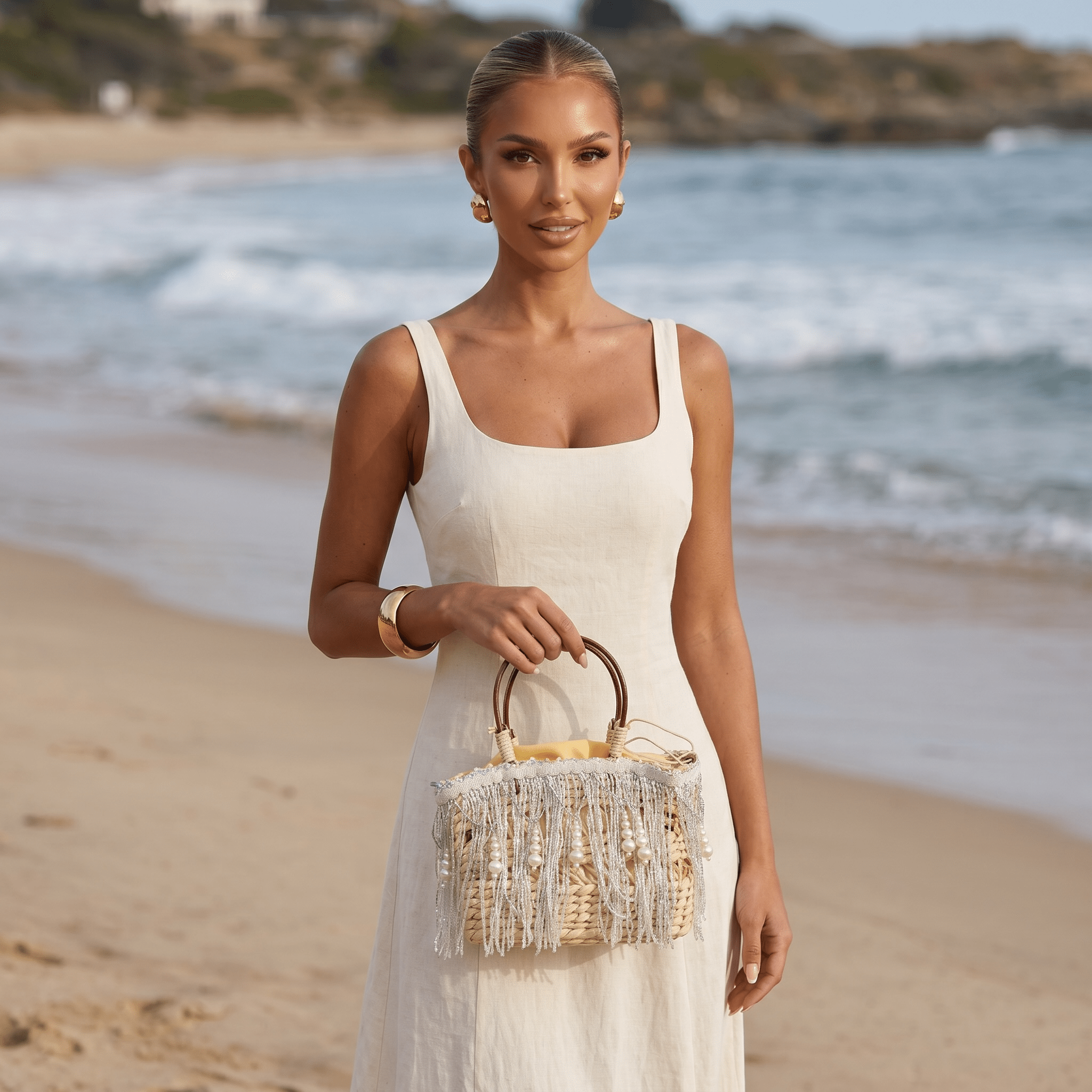 ✨ Pearl Fringe Mini Straw Handbag | Elegant Resort Chic Beach Purse 🤍 - MASTERPIECE