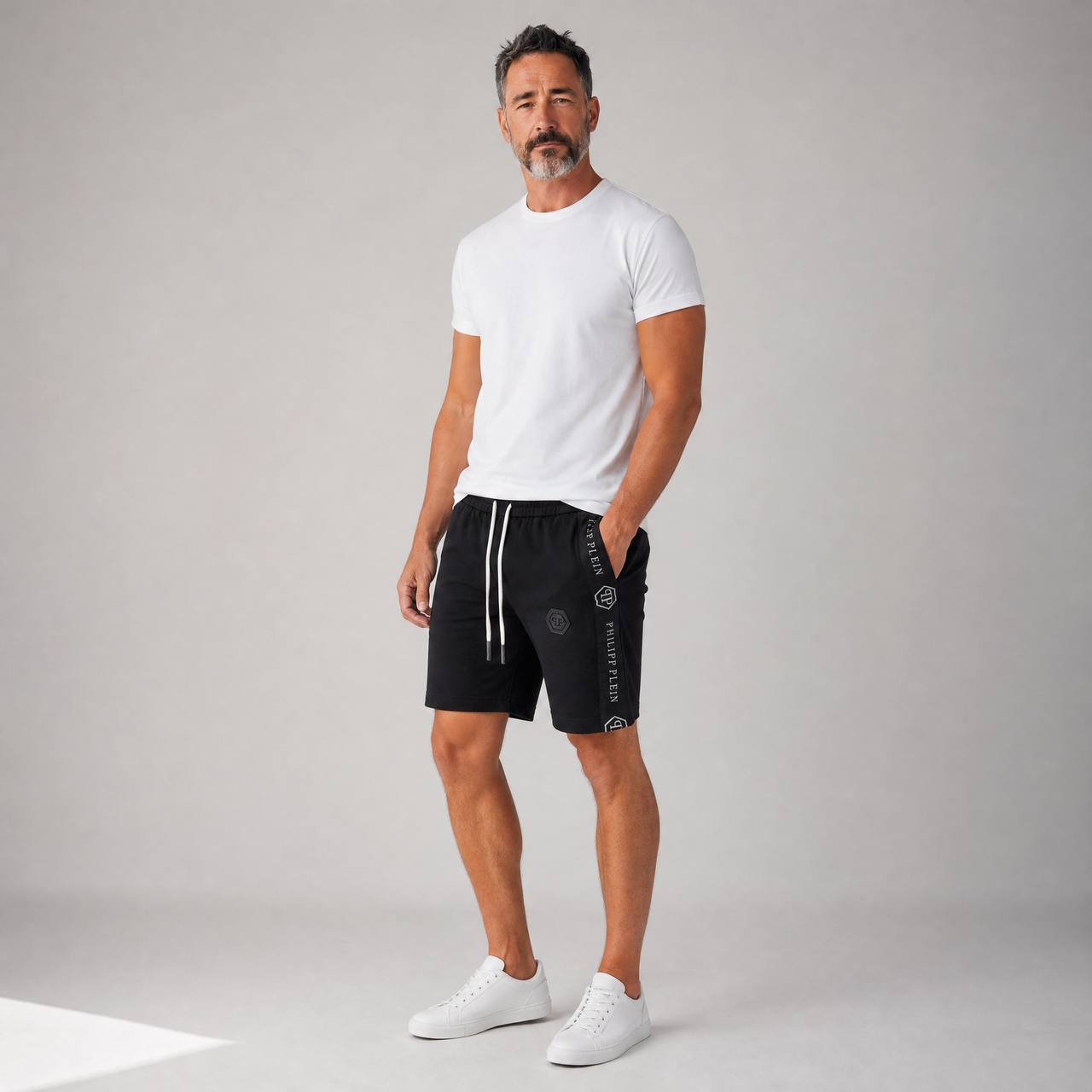 👑 Philipp Plein Signature Tape Shorts – Luxury Black Streetwear Edition - MASTERPIECE