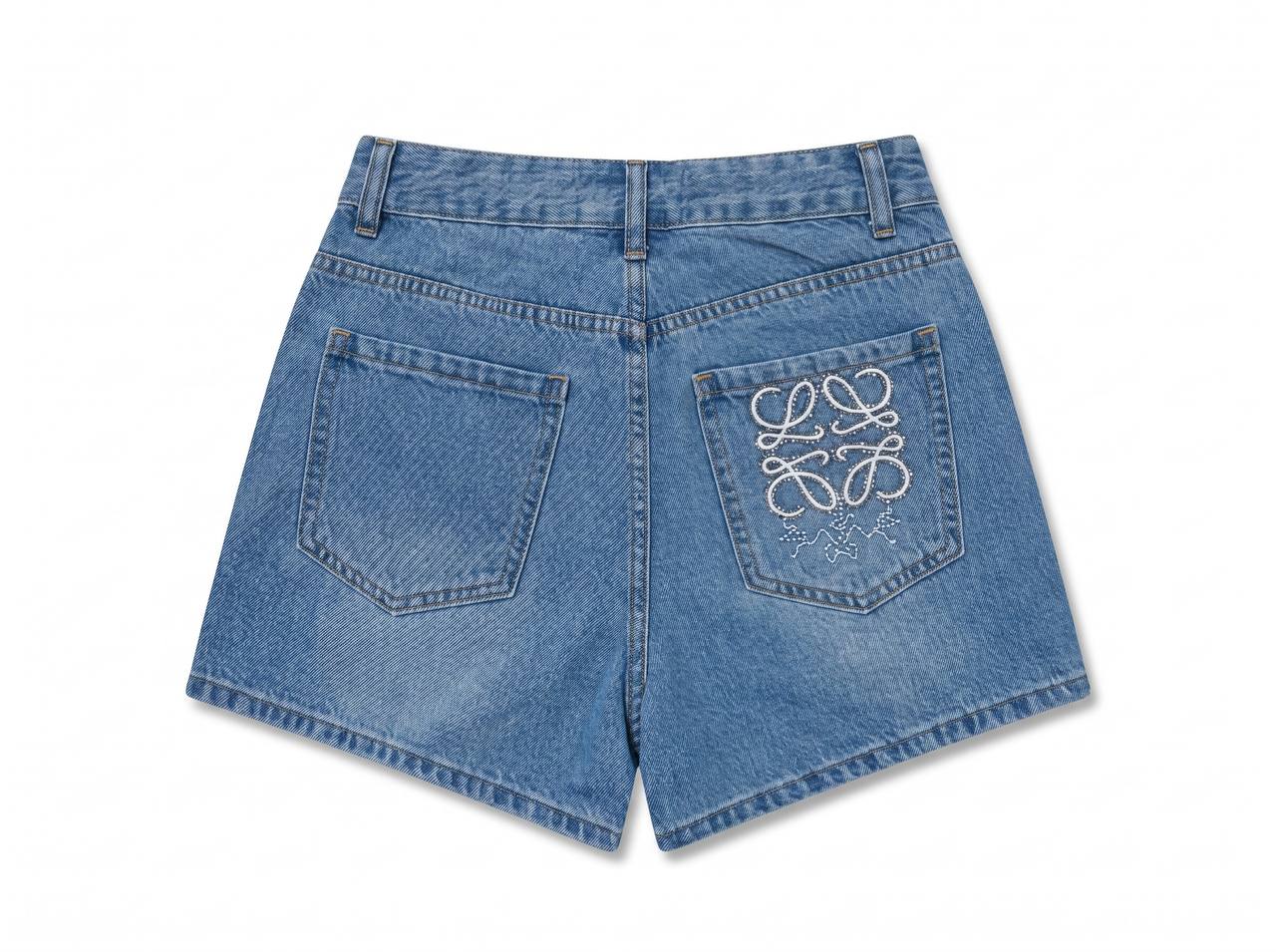 Loewe Anagram Embroidered Denim Shorts – Light Blue