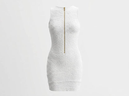 Balmain-Style White Embossed Button Mini Dress 🤍✨