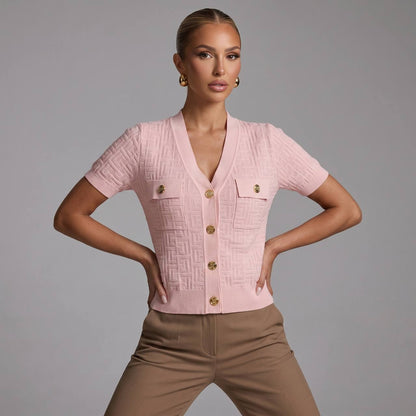 Balmain Pink Monogram Knit Cardigan Shirt with Gold Buttons 🌸✨