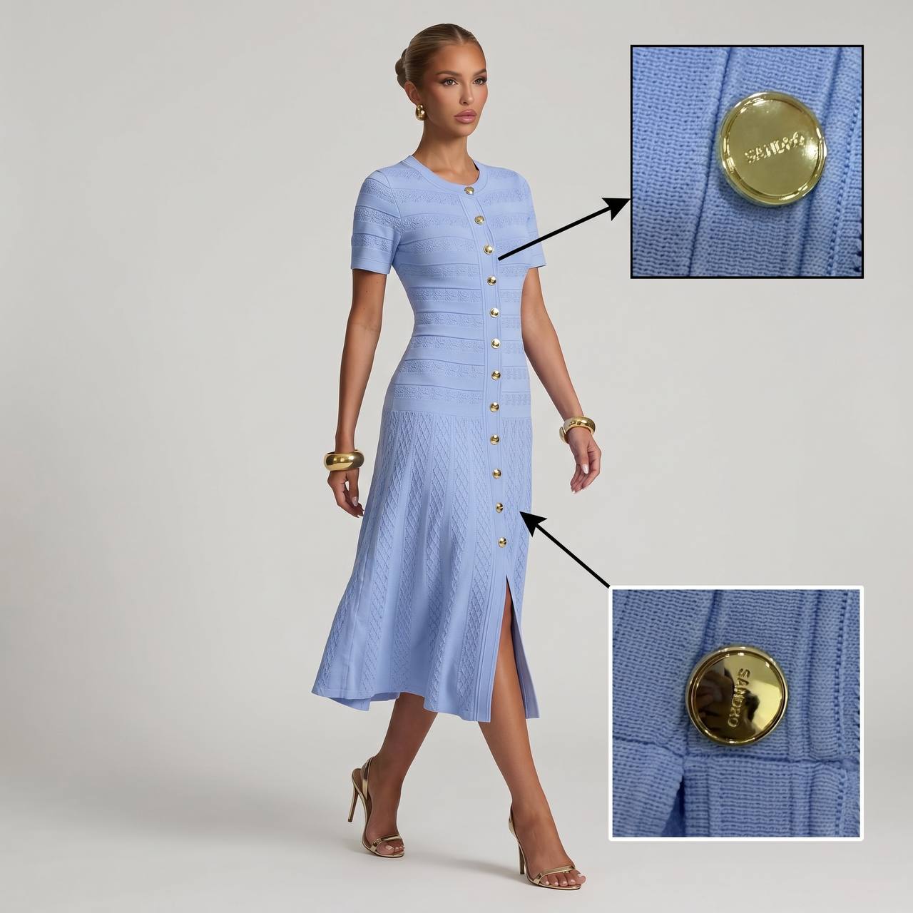 Sandro Light Blue Knit Button Dress 💙
