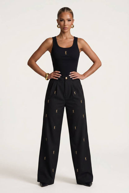 Saint Laurent Black Logo Wide-Leg Pants 🖤✨