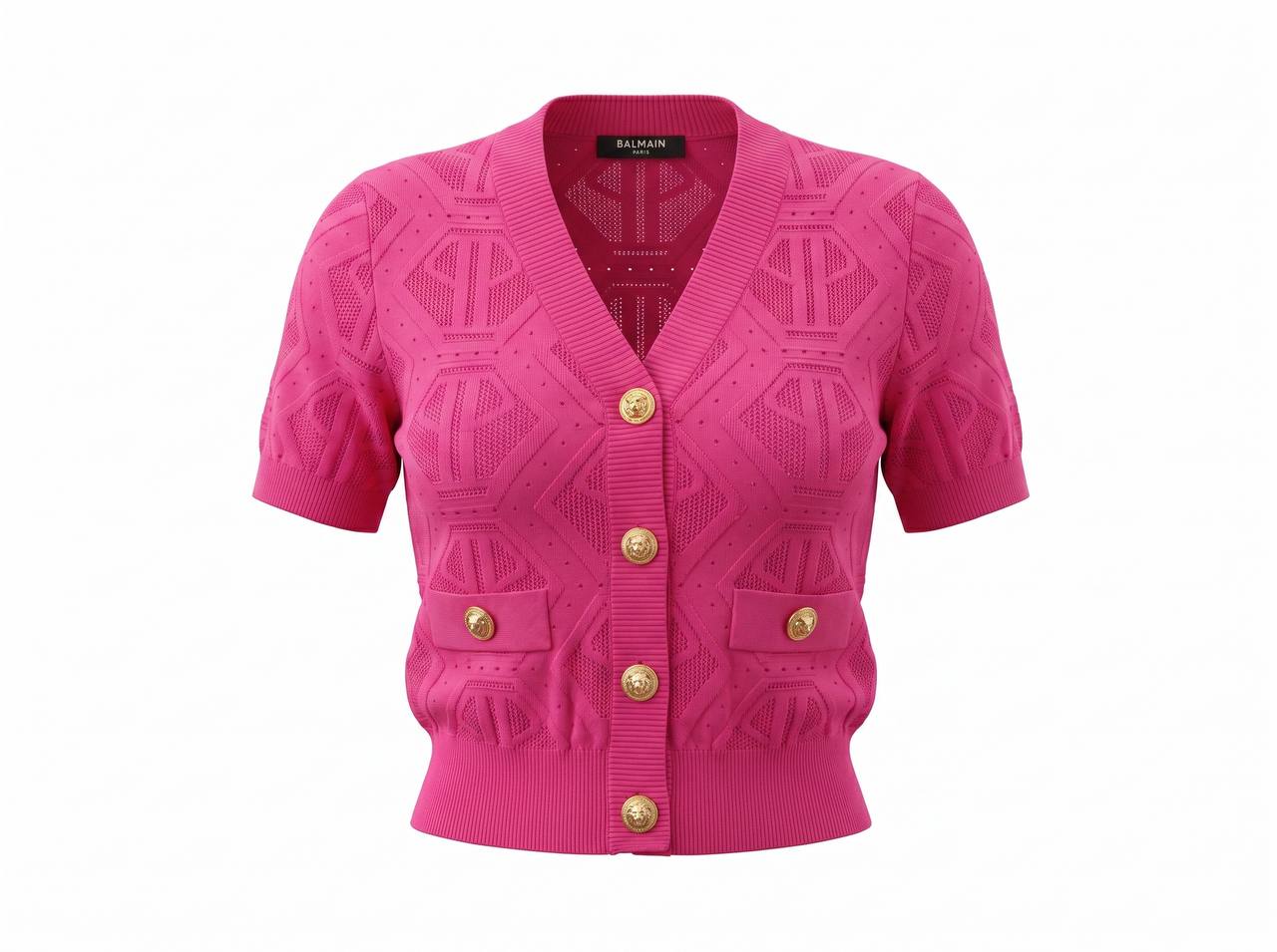 Balmain Pink Monogram Knit Short-Sleeve Cardigan 💗✨