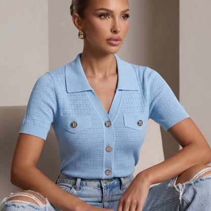 Balmain Baby Blue Knit Cardigan with Silver Logo Buttons 🩵✨