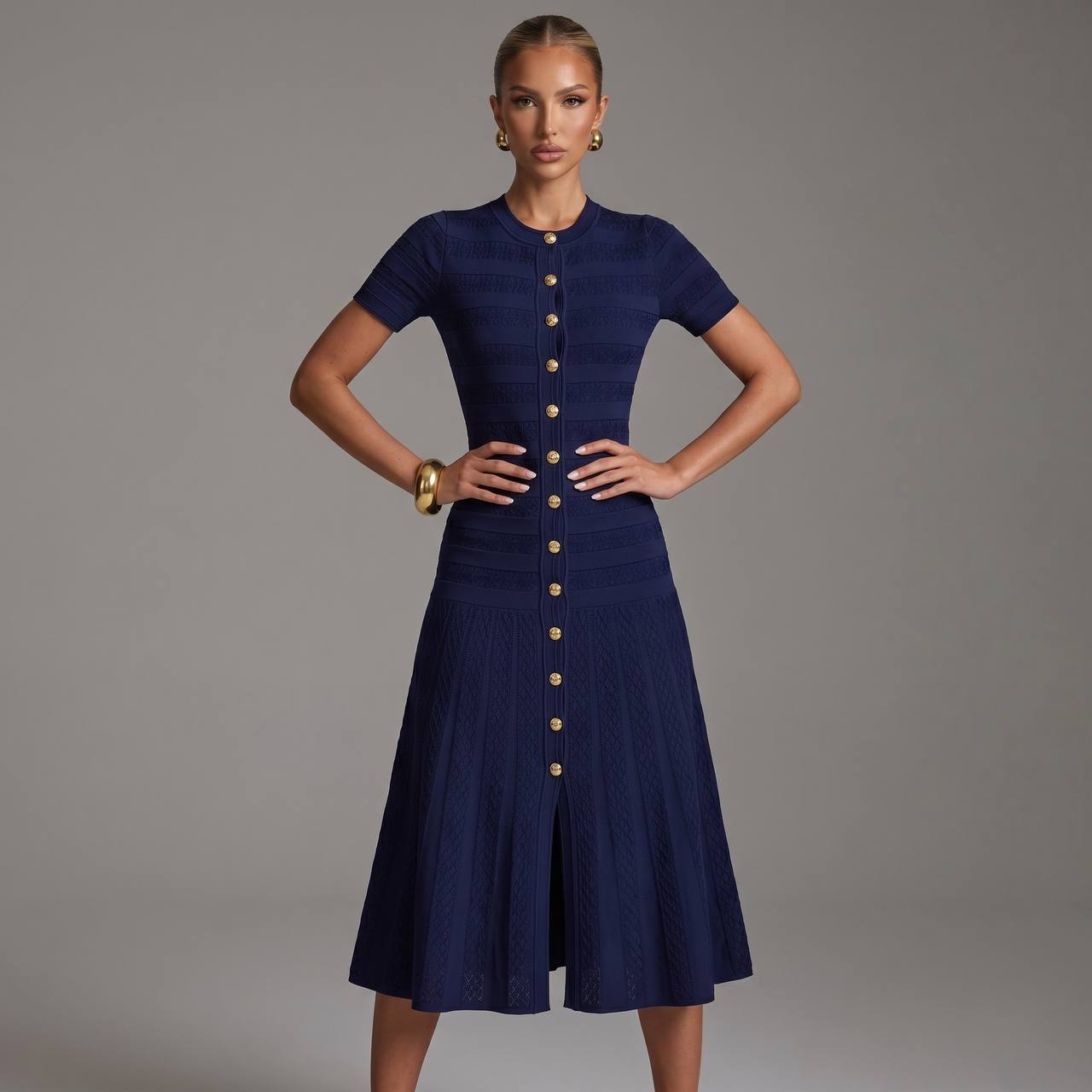 Sandro Navy Knit Button-Front Midi Dress 💙✨