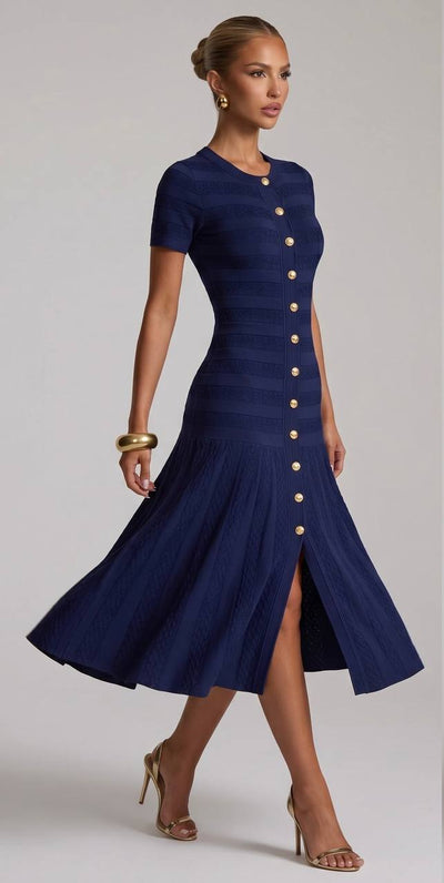 Sandro Navy Knit Button-Front Midi Dress 💙✨