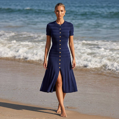 Sandro Navy Knit Button-Front Midi Dress 💙✨