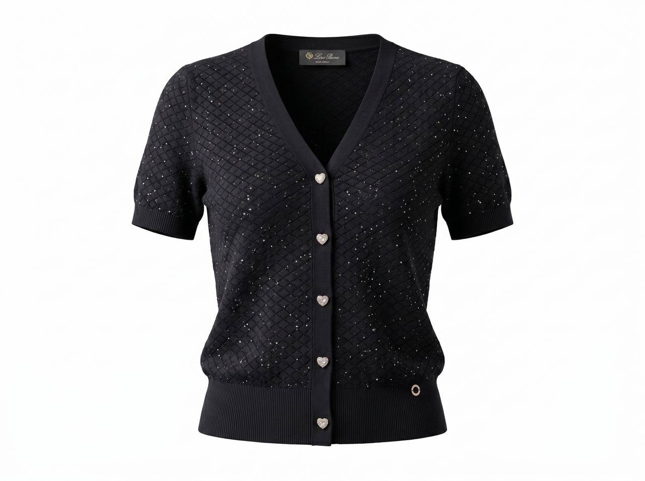 Loro Piana Black Sparkle Knit Short-Sleeve Cardigan 🖤✨