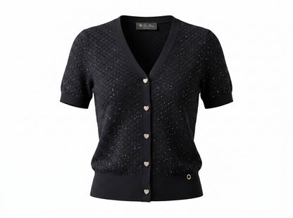 Loro Piana Black Sparkle Knit Short-Sleeve Cardigan 🖤✨