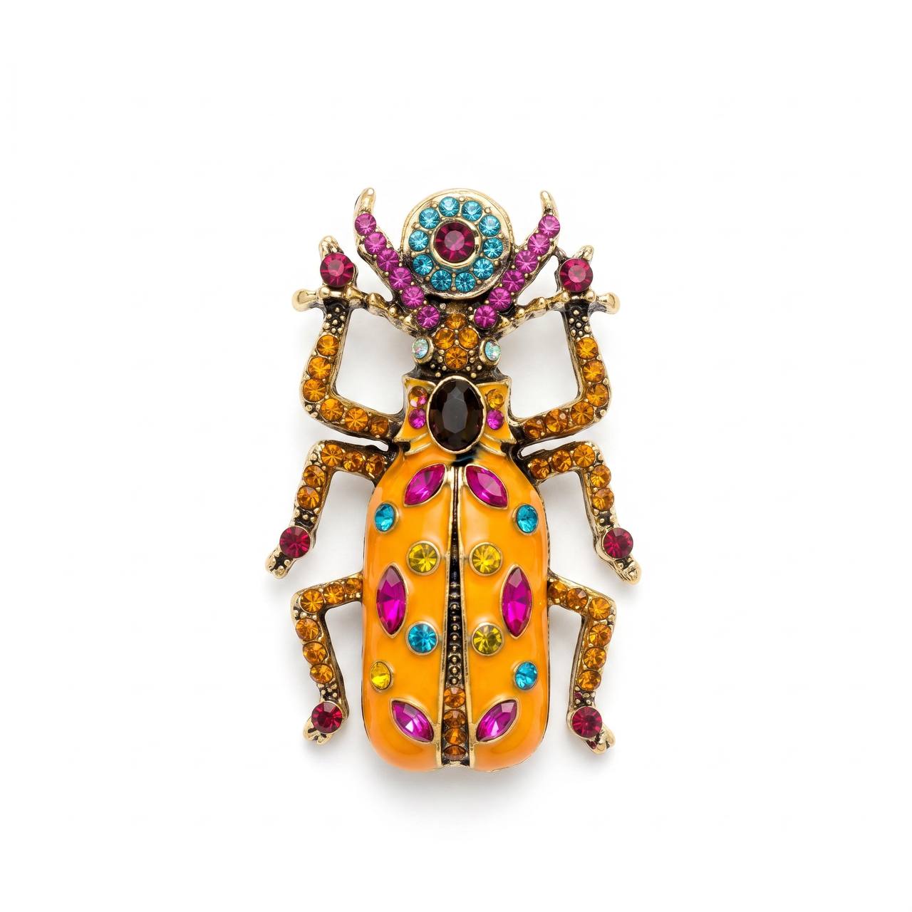 🪲✨ Orange Crystal Scarab Statement Brooch 💎🧡