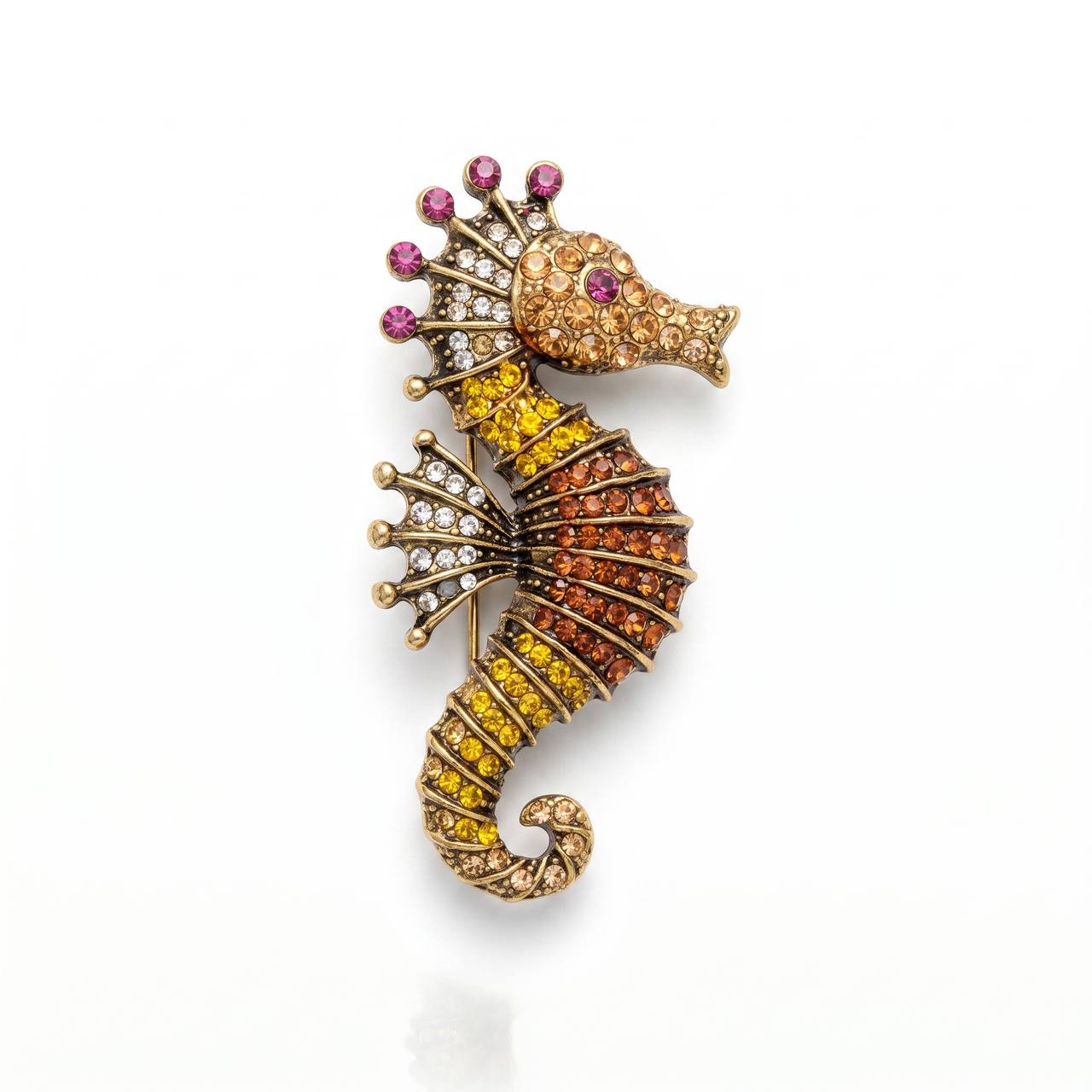 🌊✨ Golden Crystal Seahorse Statement Brooch 💎