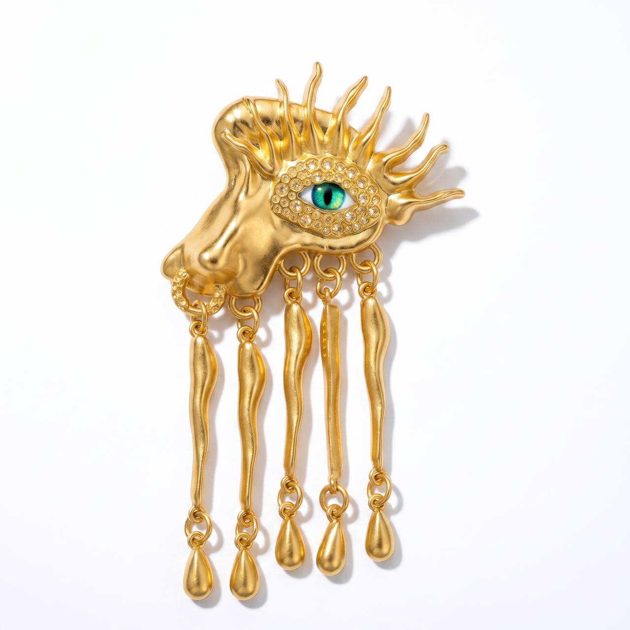 👁️✨ Golden Surreal Eye & Face Dangle Statement Brooch