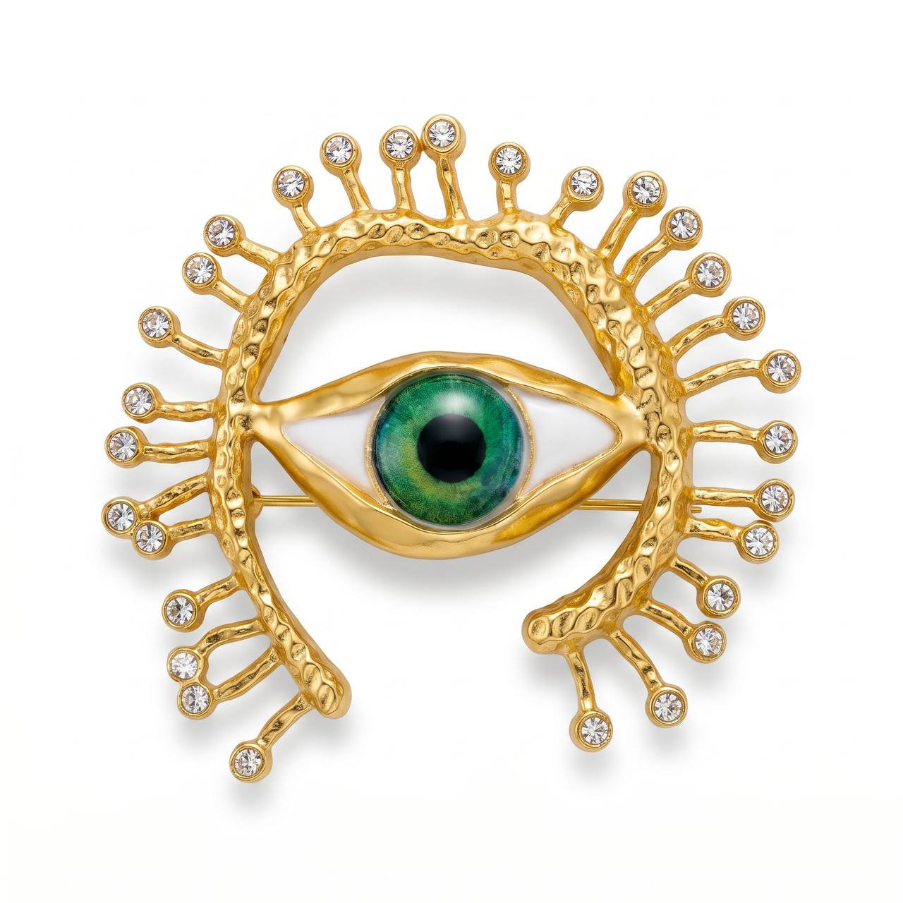 👁️✨ Golden Green Eye Halo Crystal Statement Brooch 💎