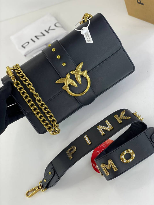 Pinko Iconic Love Bag with Gold Chain Accent