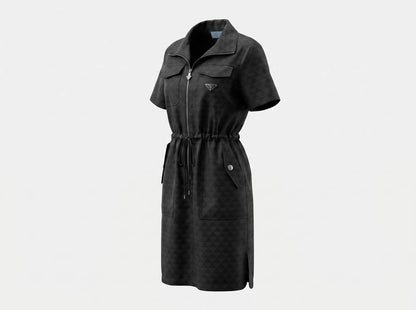 🖤 Prada-Style Black Monogram Utility Shirt Dress ✨