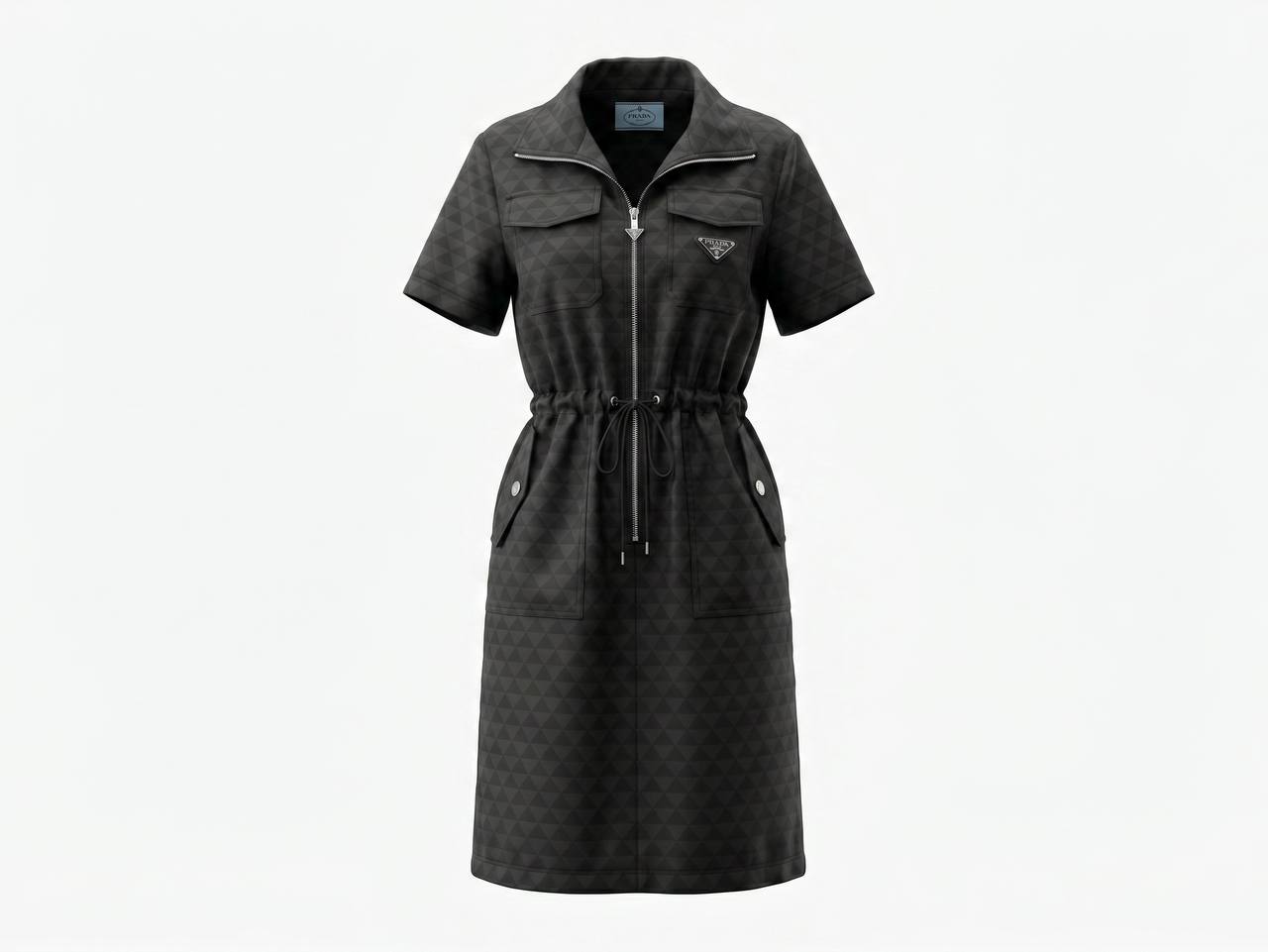 🖤 Prada-Style Black Monogram Utility Shirt Dress ✨