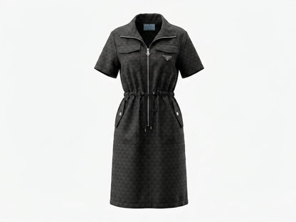 🖤 Prada-Style Black Monogram Utility Shirt Dress ✨