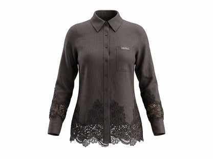🤎 Loro Piana Chocolate Brown Linen Lace Full Set – Shirt & Pants ✨