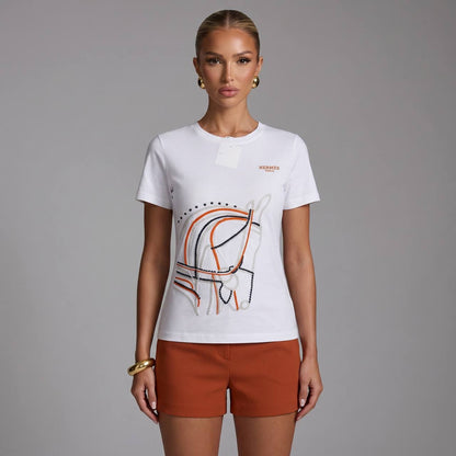 🤍 Hermès White Horse Graphic T-Shirt – Luxury Casual Tee 🧡