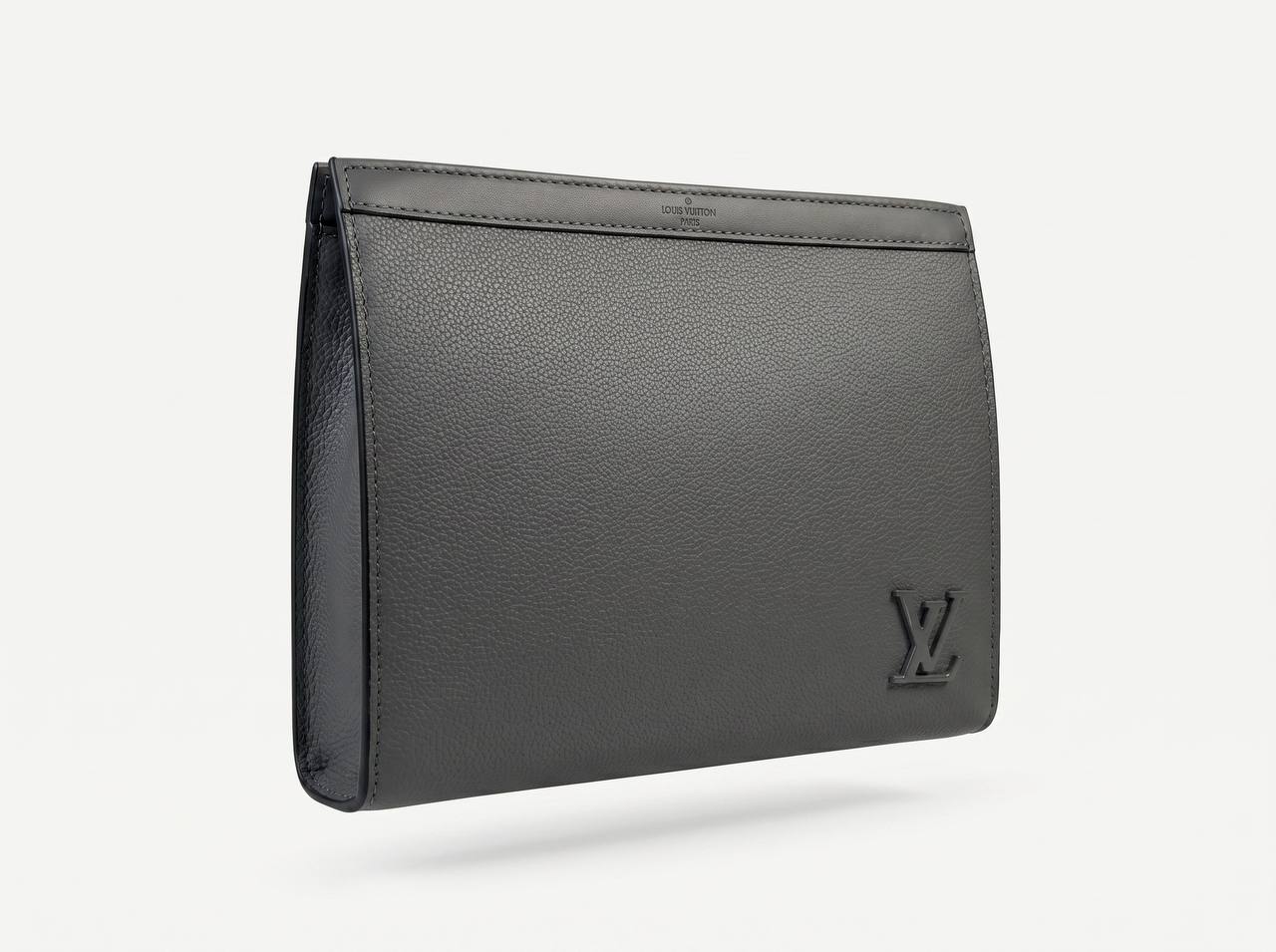 Louis Vuitton Minimalist Leather Document Pouch – Graphite Grey 🩶✨
