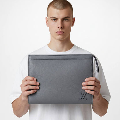 Louis Vuitton Minimalist Leather Document Pouch – Graphite Grey 🩶✨