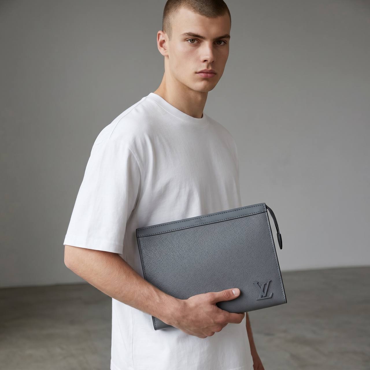 Louis Vuitton Minimalist Leather Document Pouch – Graphite Grey 🩶✨