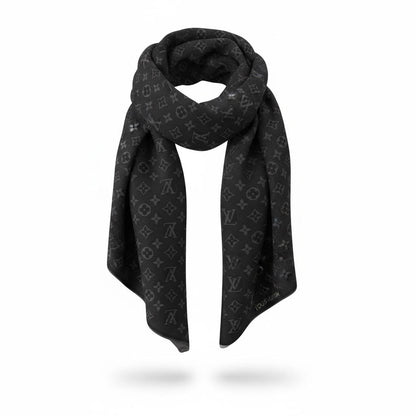 Louis Vuitton Black Monogram Scarf – Iconic All-Over LV Design 🖤✨