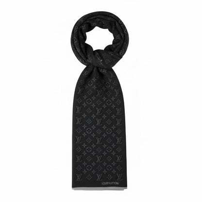 Louis Vuitton Black Monogram Scarf – Iconic All-Over LV Design 🖤✨