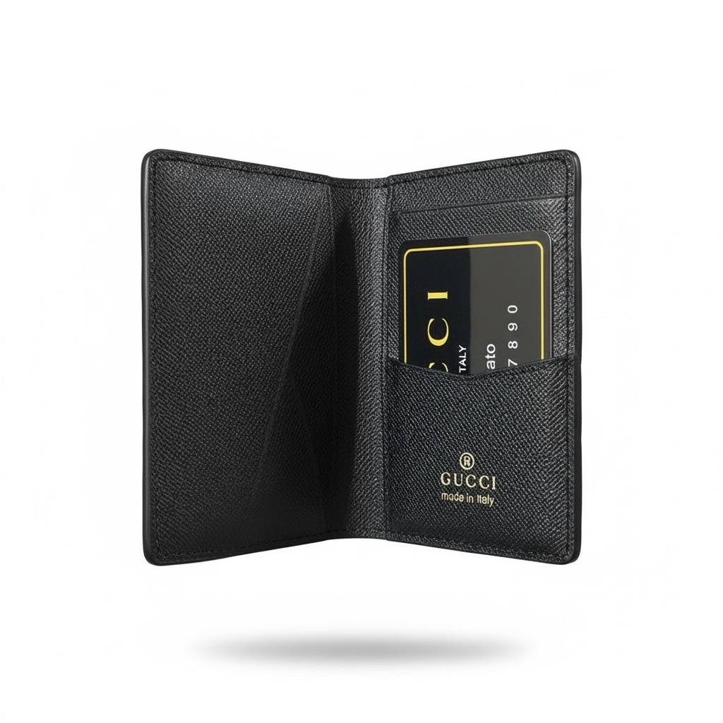 Gucci Black Leather Wallet with Gold GG Logo – Minimal Luxury Design 🖤✨