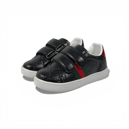 Gucci Kids Black Leather Sneakers with Web Stripe – Luxury Comfort for Little Steps 👶👟🖤